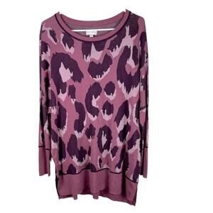 NWT Wonderly Dolman Sleeve Oversized Plum Animal Print Sweater Size Medium